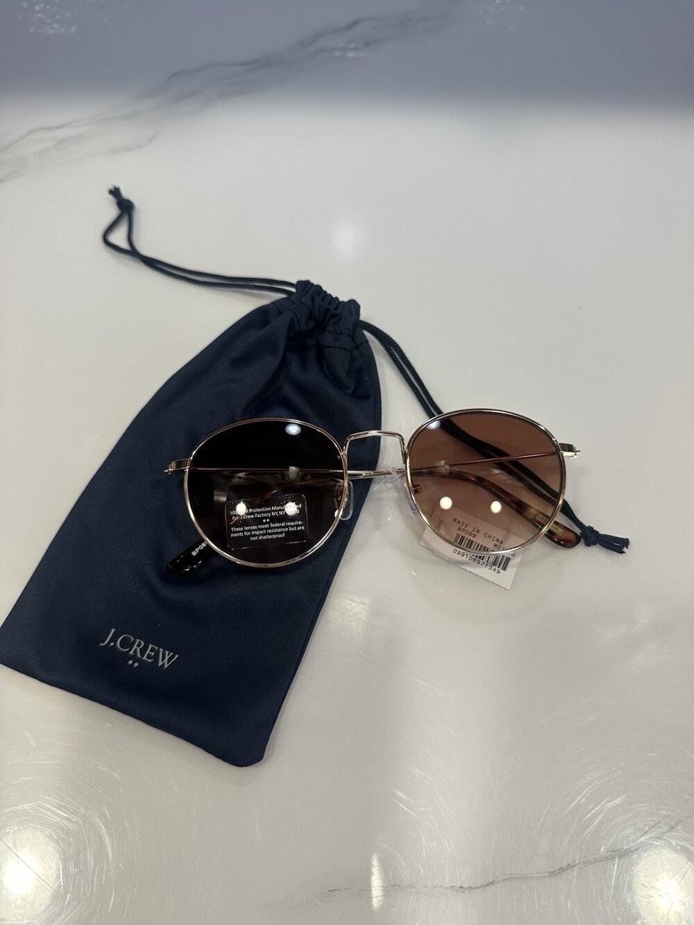 J Crew Aviator Sunglasses Women Gold Metal Frame Round UV Protection Dustbag NEW